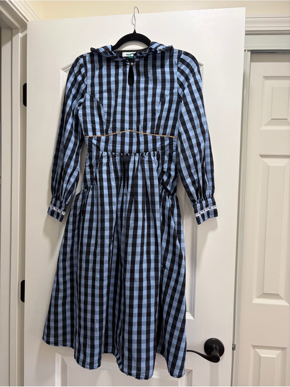 MintCheese Cottagecore Blue & Black Gingham Maxi Dress - Size XS